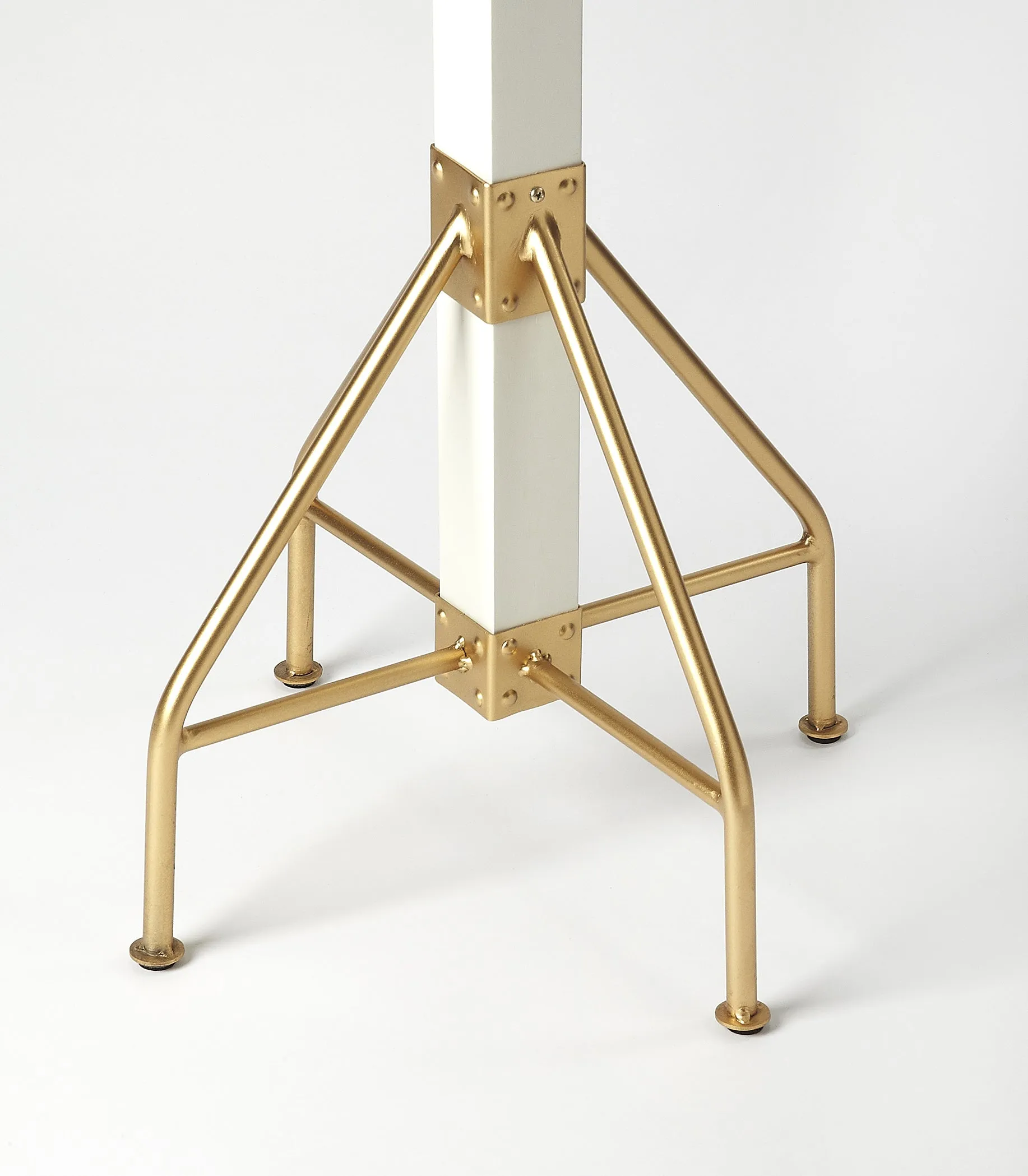 White Wood Gold Brass Standing Coat and Hat Rack