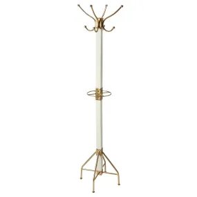 White Wood Gold Brass Standing Coat and Hat Rack