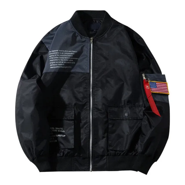 Wiaofellas Bomber Jacket Men Hip Hop Letter Design Loose Windbreaker Pilot Jacket Coat Mens Japanese Streetwear M-4XL