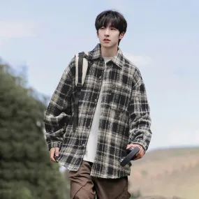 Wiaofellas  -  Brand Plaid Jackets for Mens New Autumn American Baggy Woolen Coat Male Fashion Casual Streetwear Vintage Clothing