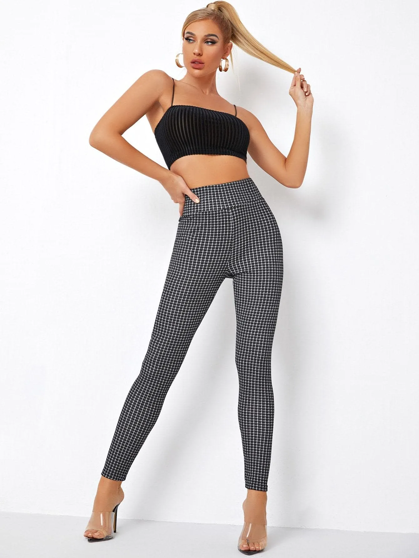 Wide Waistband Plaid Leggings