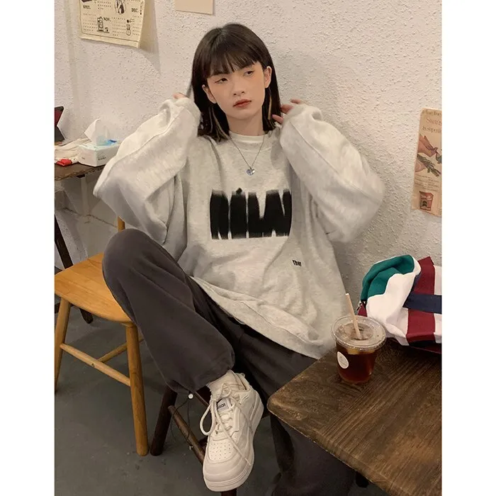 Wjczt Letter Printing Crewneck Sweatshirt Women Hoodie Coat Autumn Winter Streetwear Harajuku Baggy Korean Fashion Girl Oversize TOPs