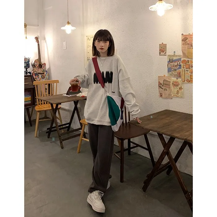 Wjczt Letter Printing Crewneck Sweatshirt Women Hoodie Coat Autumn Winter Streetwear Harajuku Baggy Korean Fashion Girl Oversize TOPs