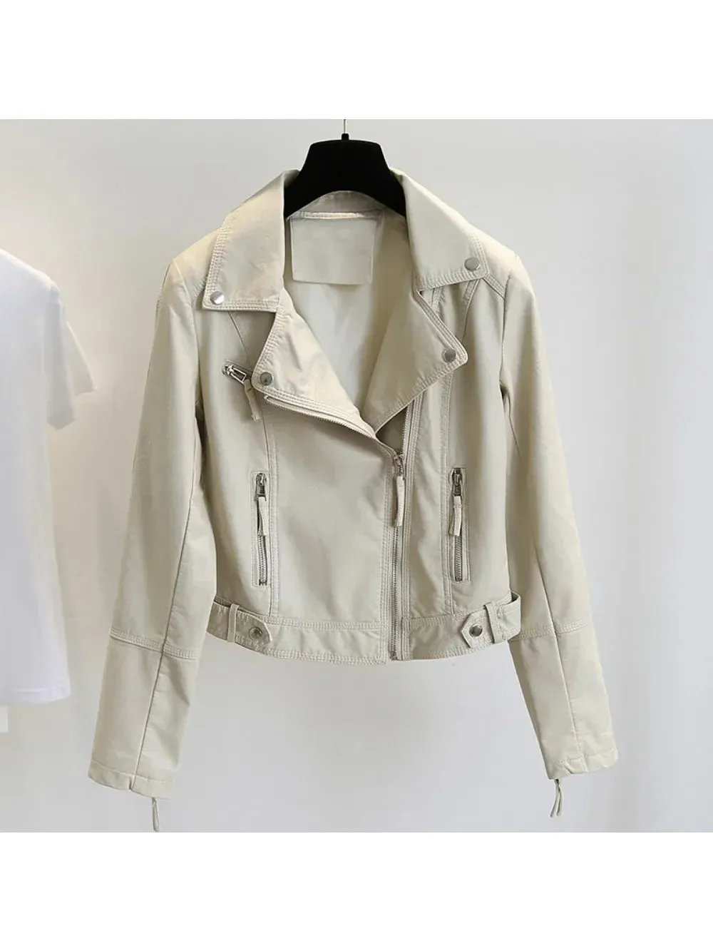 Women Autumn Pu Faux Soft Leather Motorcycle Zipper Jacket Coat Female Turndown Collar Slim Biker Coats Basic Streetwear