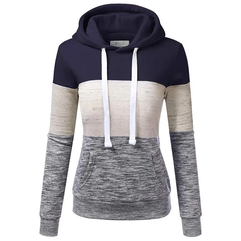 Women color block drawstring sweatshirt fall winter pullover hoodie