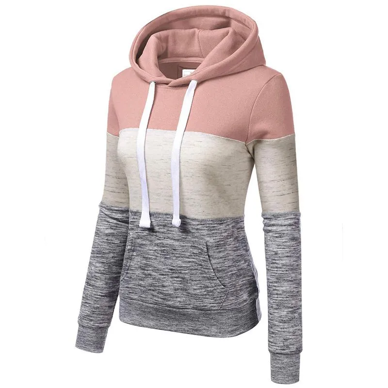 Women color block drawstring sweatshirt fall winter pullover hoodie