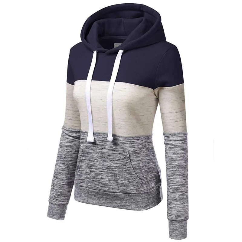 Women color block drawstring sweatshirt fall winter pullover hoodie