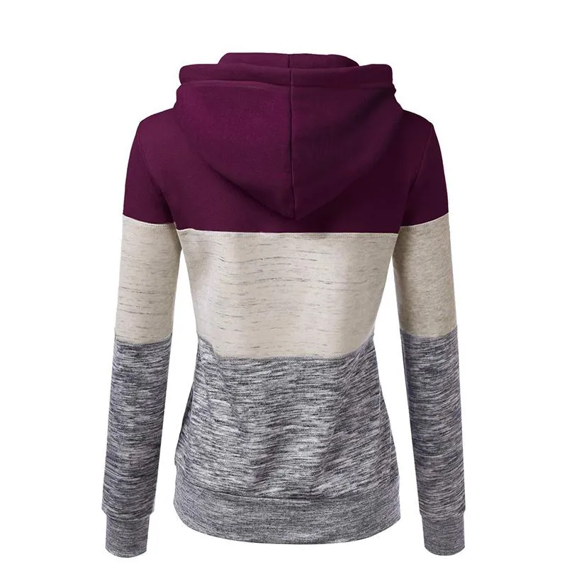 Women color block drawstring sweatshirt fall winter pullover hoodie