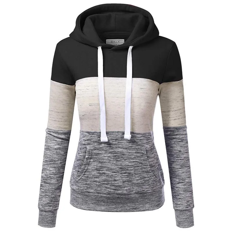 Women color block drawstring sweatshirt fall winter pullover hoodie