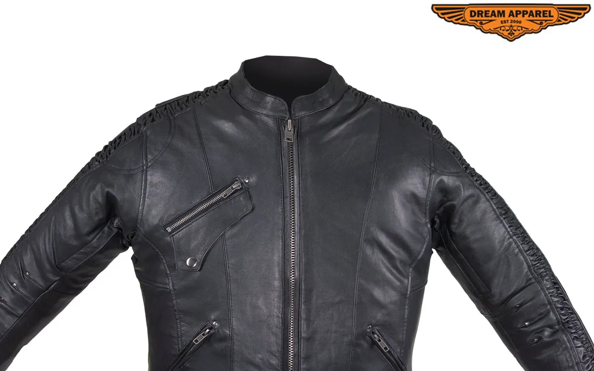 Women's Black Lambskin Jacket with Concealed Carry Pockets