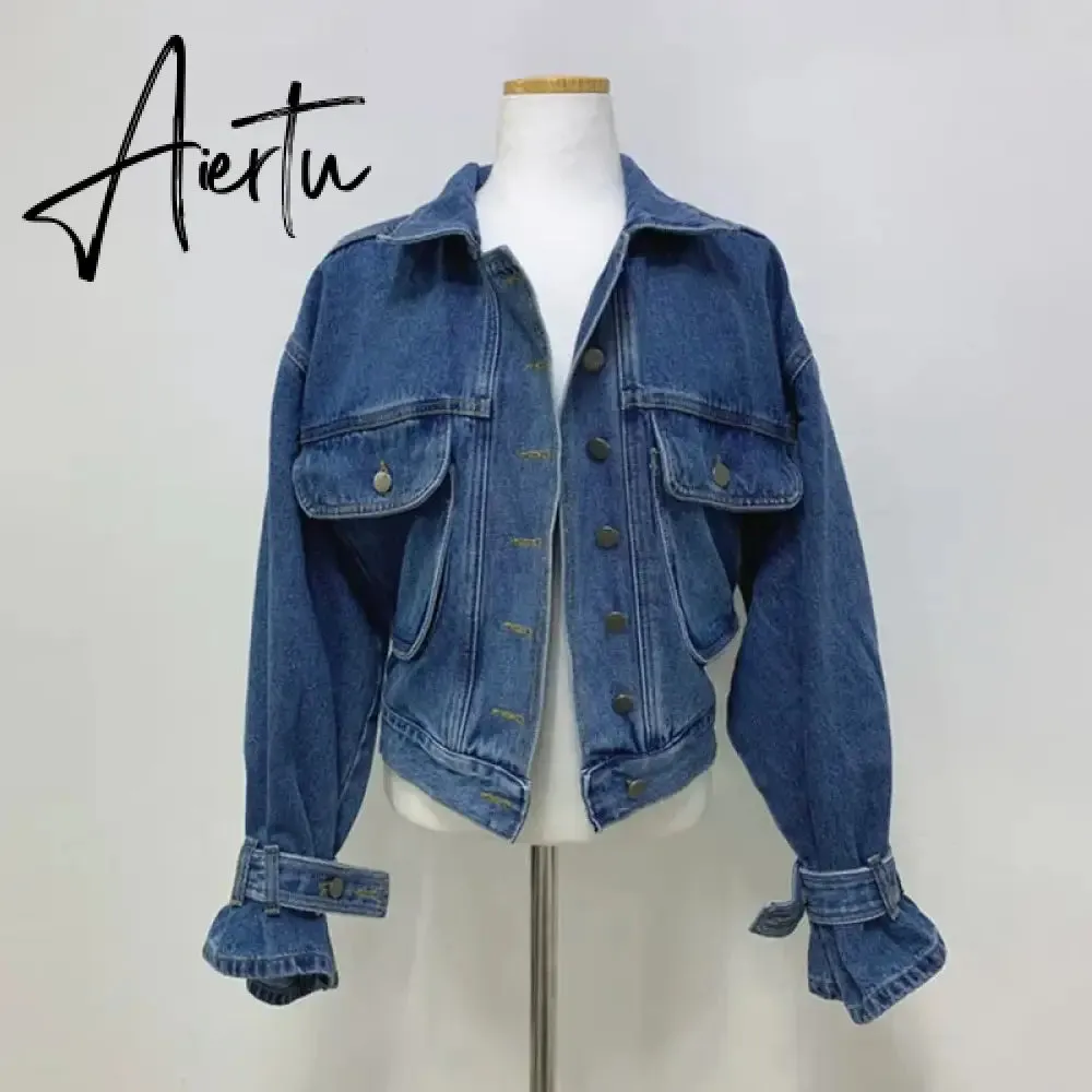 Women's Denim Jacket Short Fashion Loose Wild Puff Sleeve Chic Pocket Denim Coat Outwear Streetwear Jeans Jackets