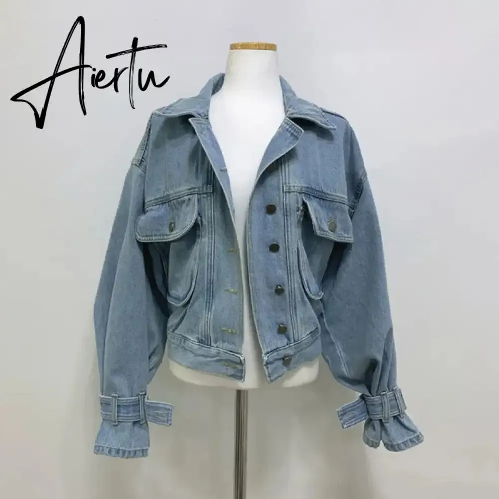 Women's Denim Jacket Short Fashion Loose Wild Puff Sleeve Chic Pocket Denim Coat Outwear Streetwear Jeans Jackets