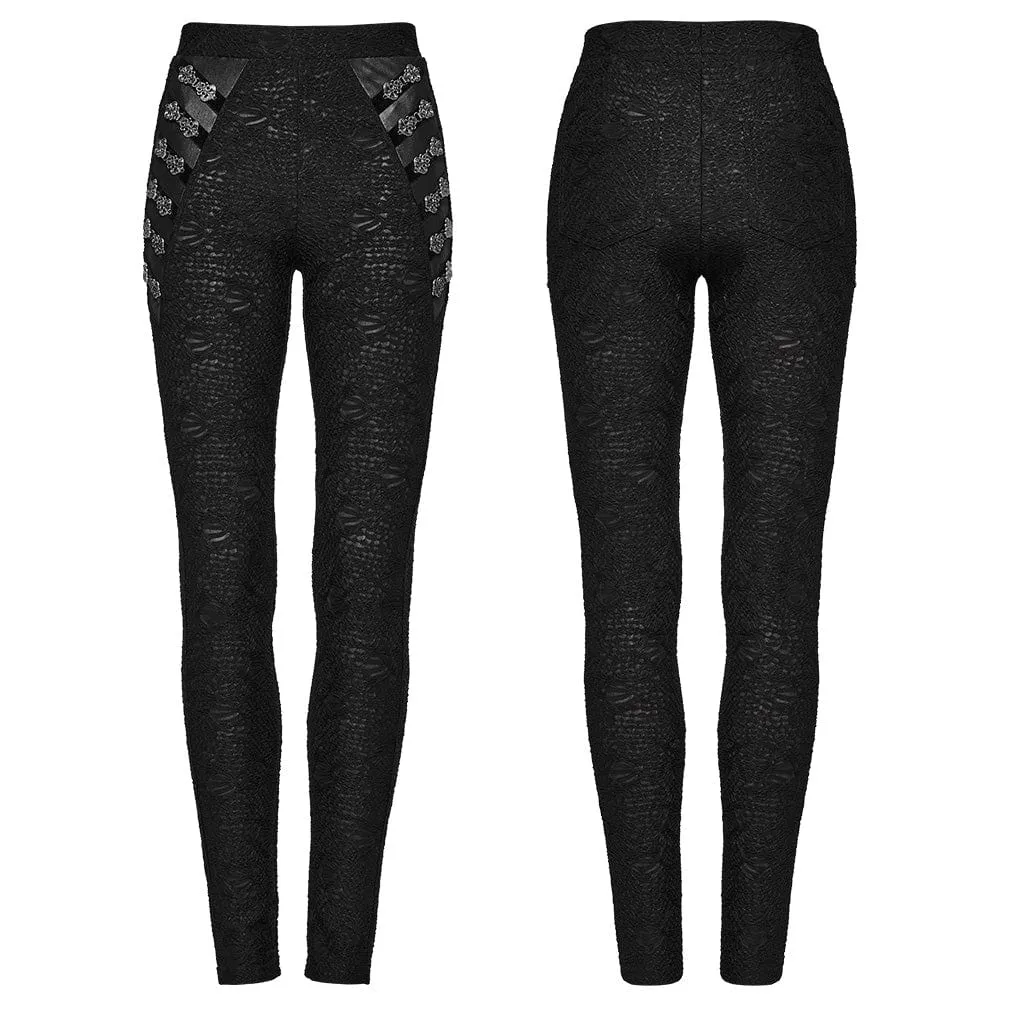 Women's Goth Mesh Slim Fitted Texture Leggings