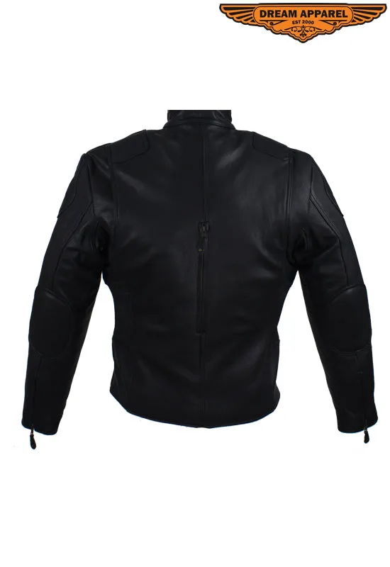 Women's Leather Racer Jacket With One Airvent On The Back