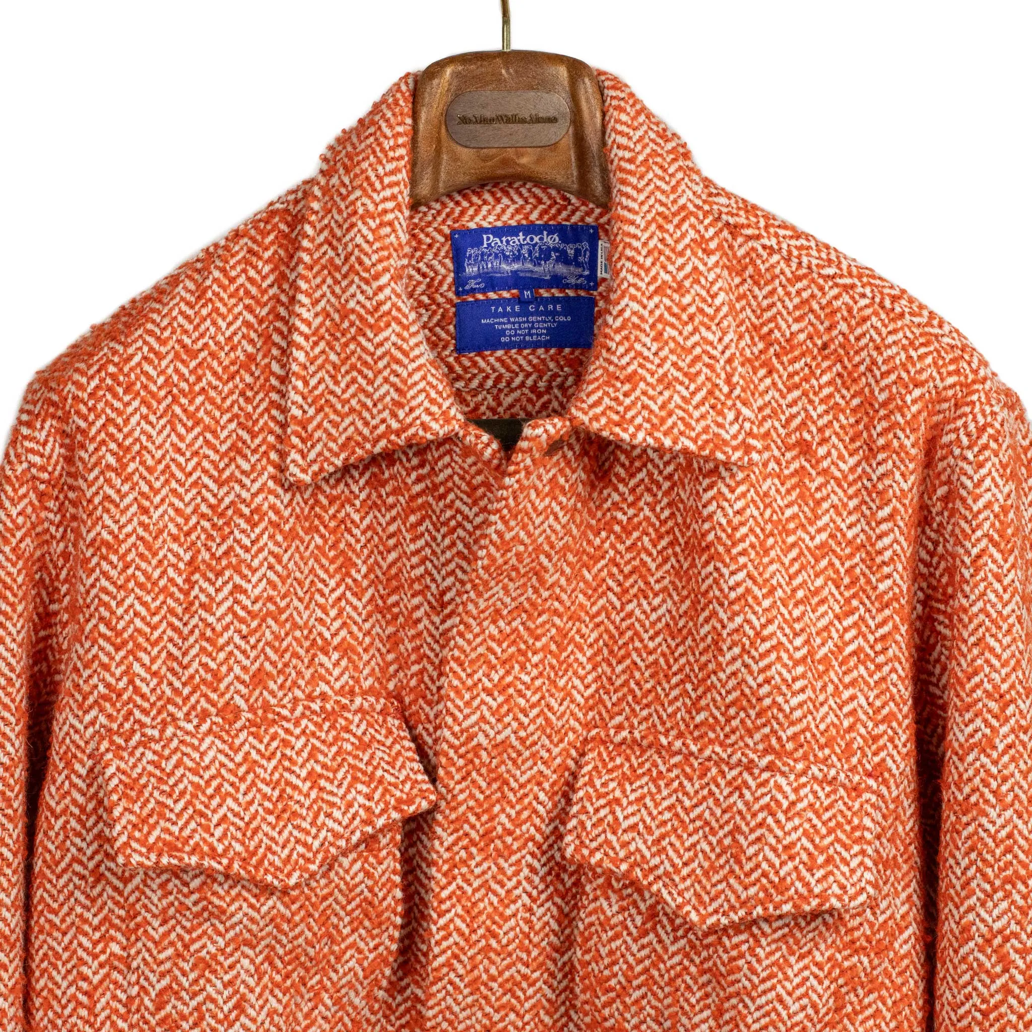 Woolen London 68 jacket in burnt orange herringbone wool